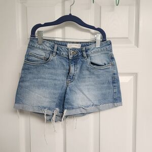 Zara Denim Blue Frayed Hem Shorts